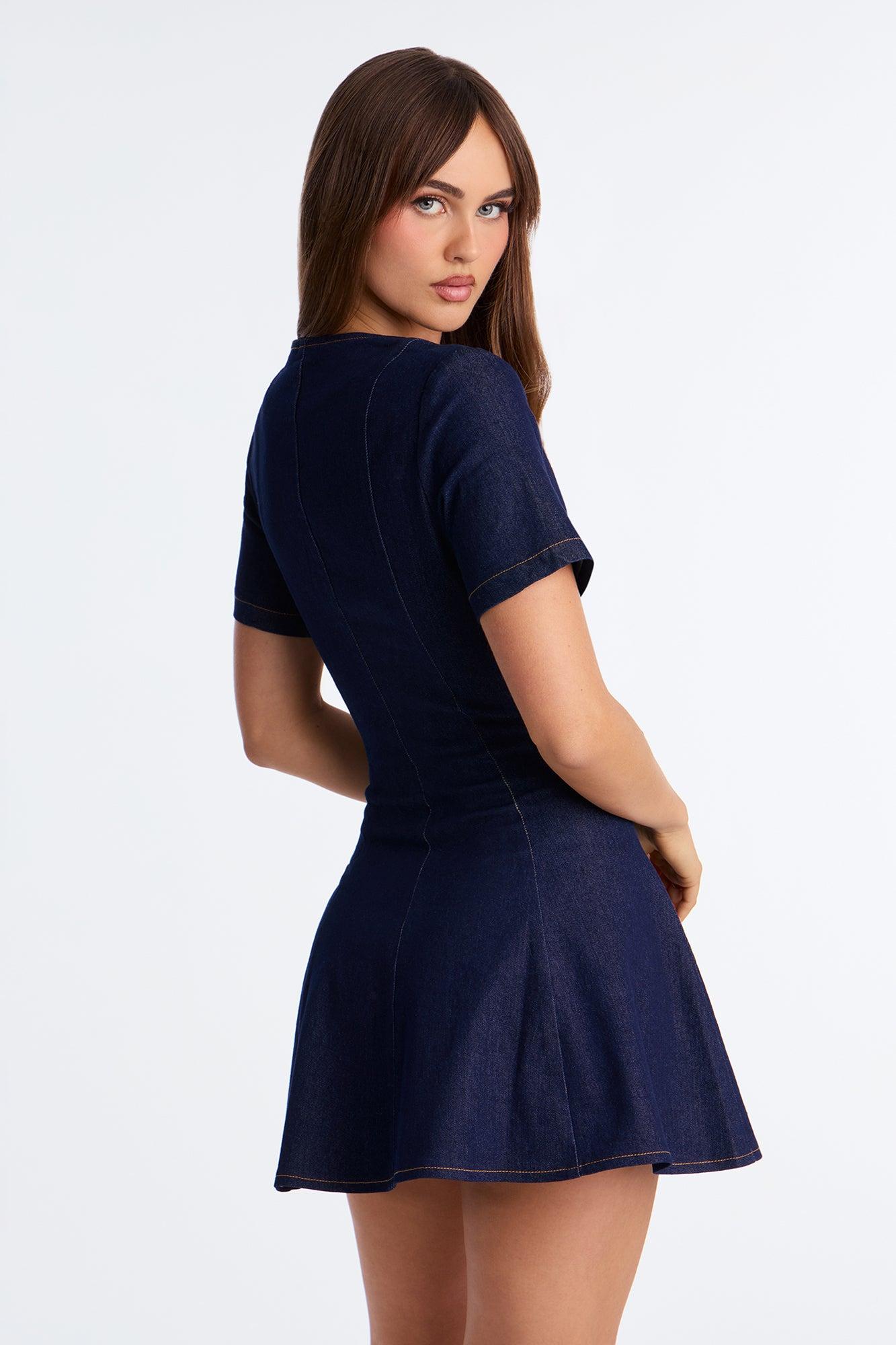 My Sunday Denim Button Up Mini Dress - Dark Denim Female Product Image