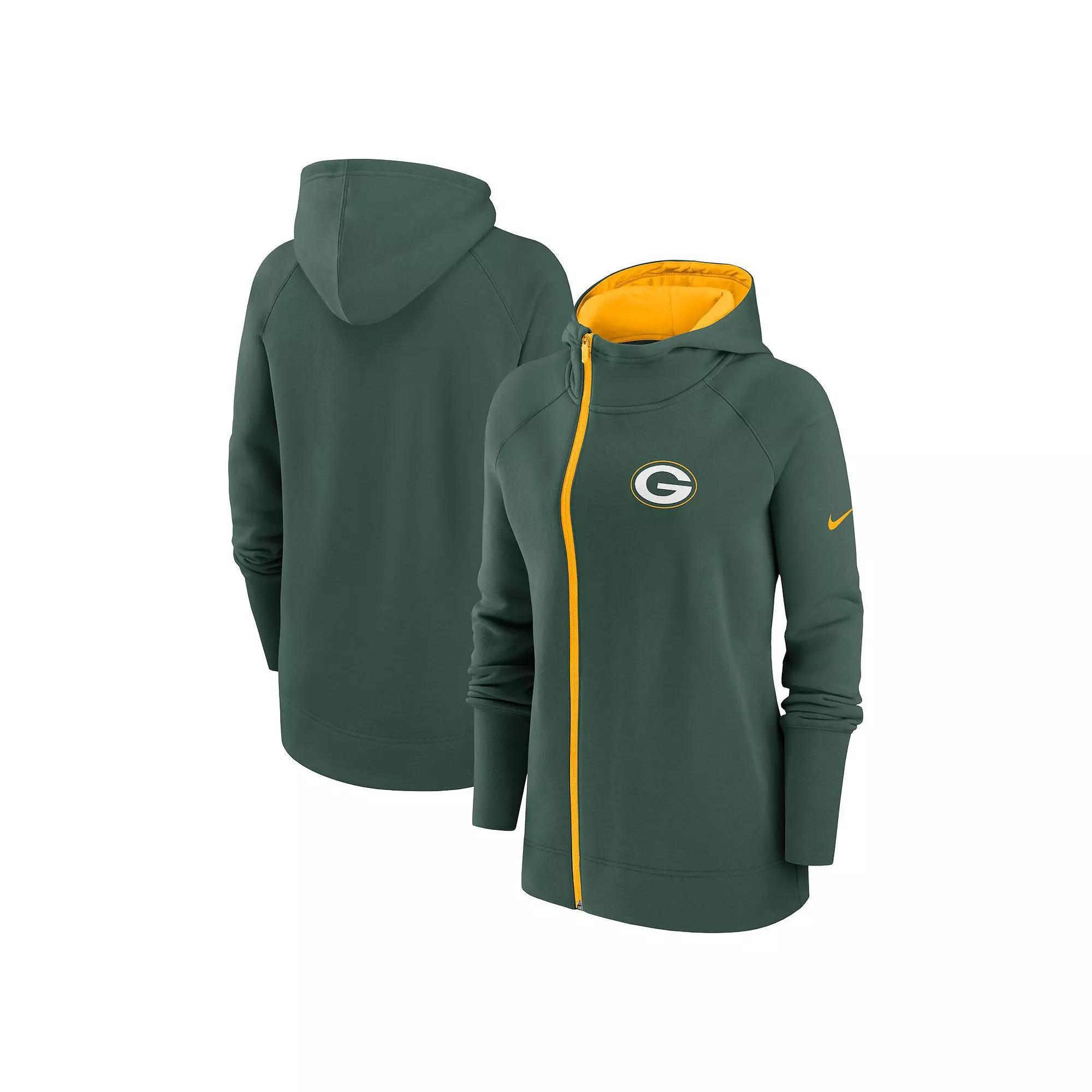 Women's Nike Green Green Bay Packers Asymmetrical Raglan Full-Zip Hoodie,  Product Image