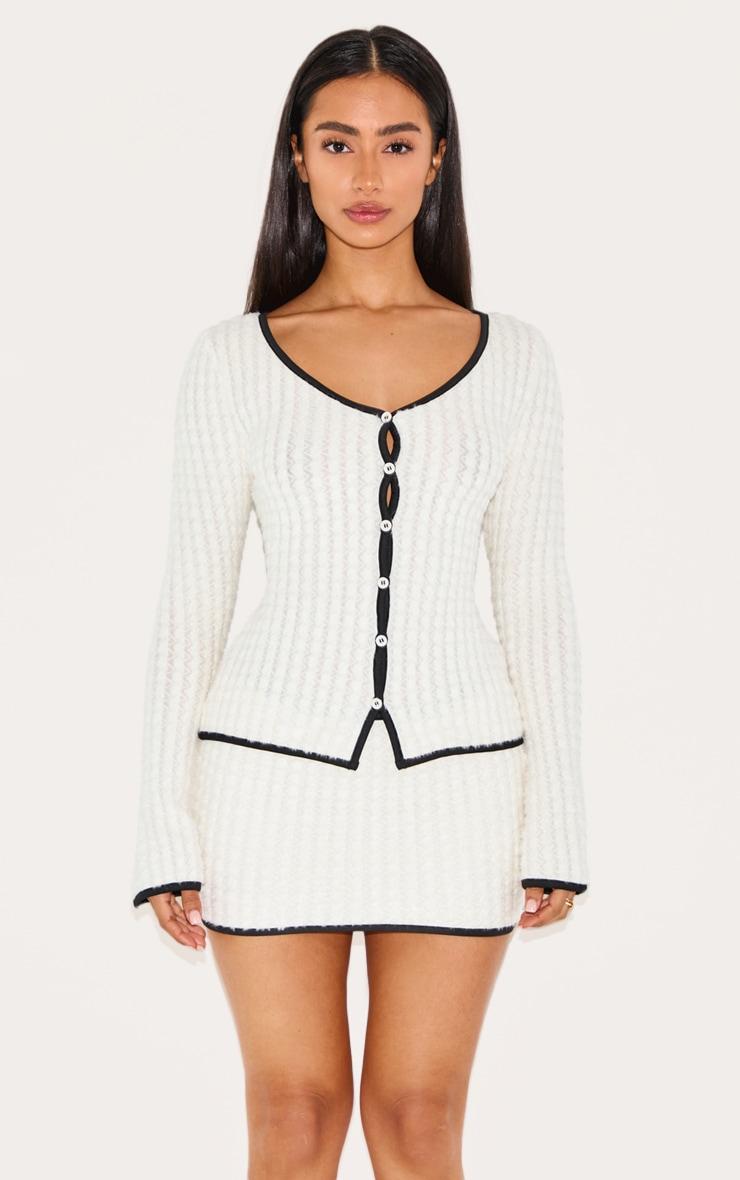 Petite White Fluffy Knit Mini Skirt Product Image