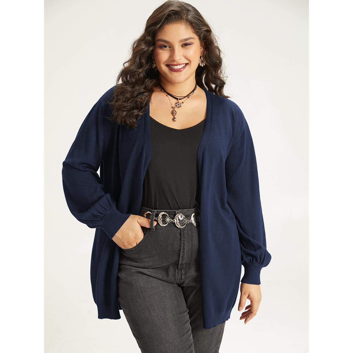 Plus Size Supersoft Essentials Halloween Moon Open Front Puff Sleeve Cardigan Indigo Women Casual Loose Long Sleeve Festival-Halloween Cardigans BloomChic 30/6X Product Image