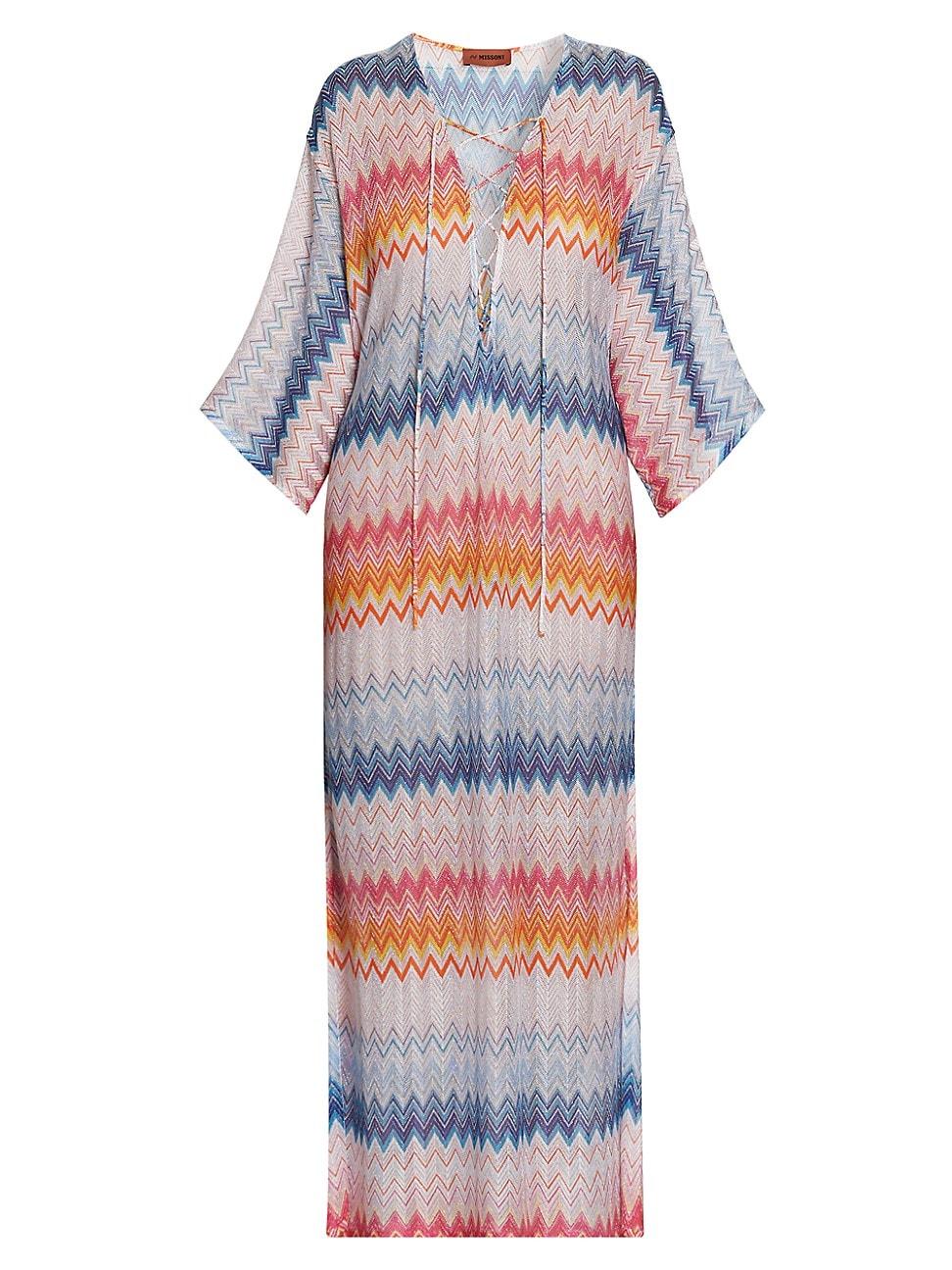 Womens Chevron Lace-Up Long Cover-Up Product Image