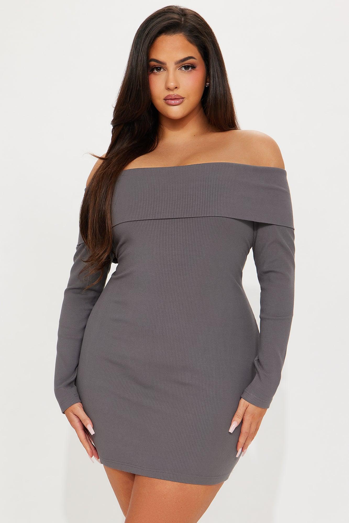 Modern Muse Long Sleeve Mini Dress - Charcoal Product Image