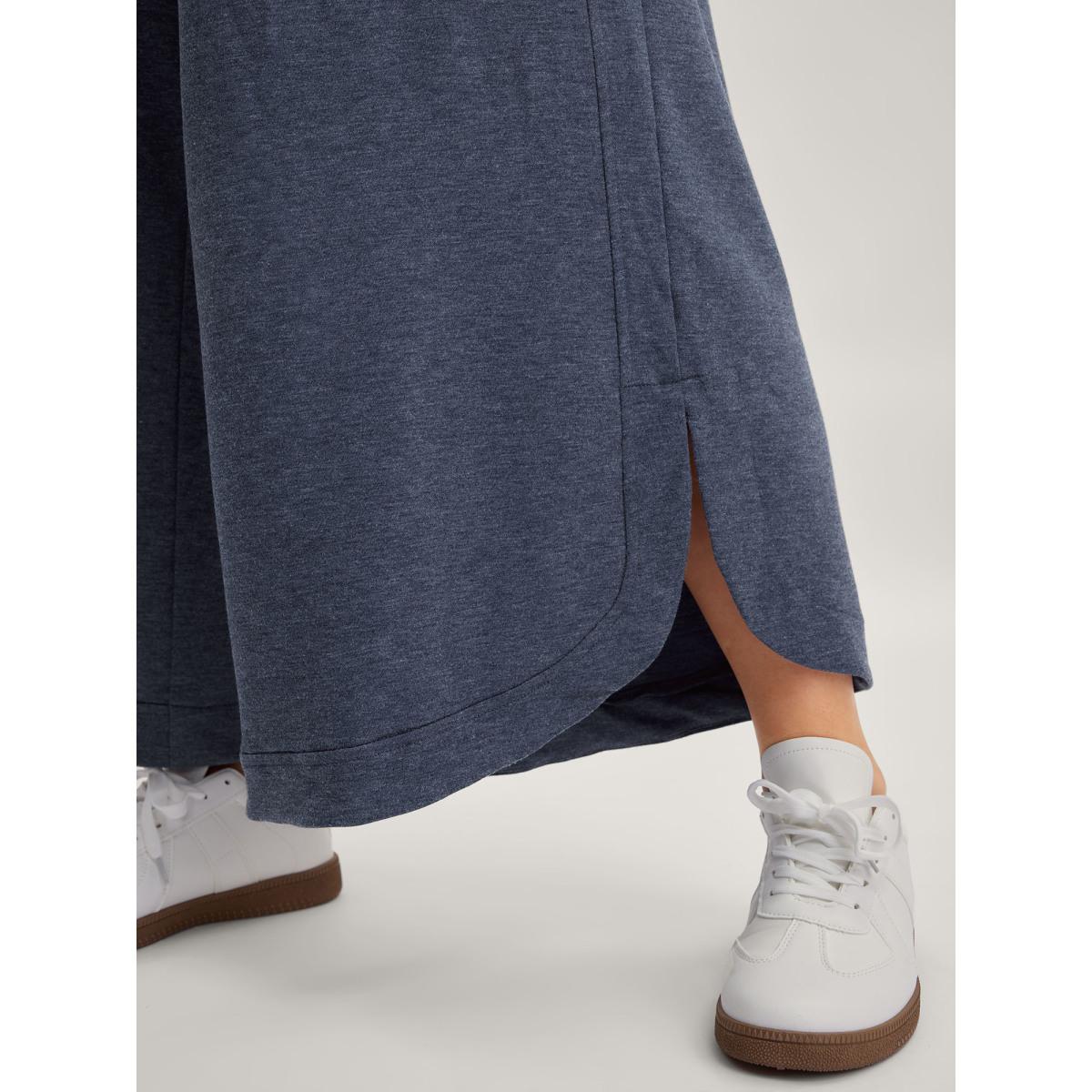 Plus Size Waist Drawstring Split Hem Wide-Leg Pants Women Indigo Leisure Loose Mid Rise Casual Pants BloomChic 10/M Product Image