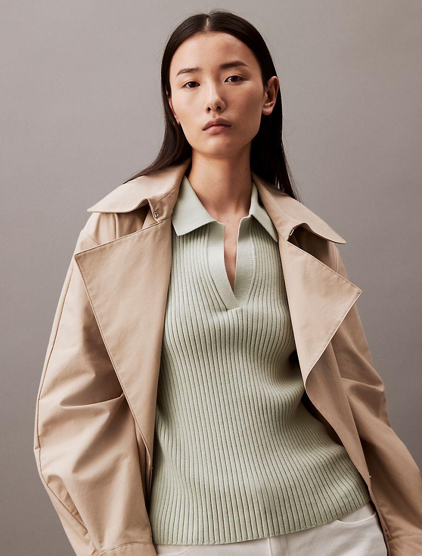 Smooth Cotton Rib Sweater Polo Shirt Product Image