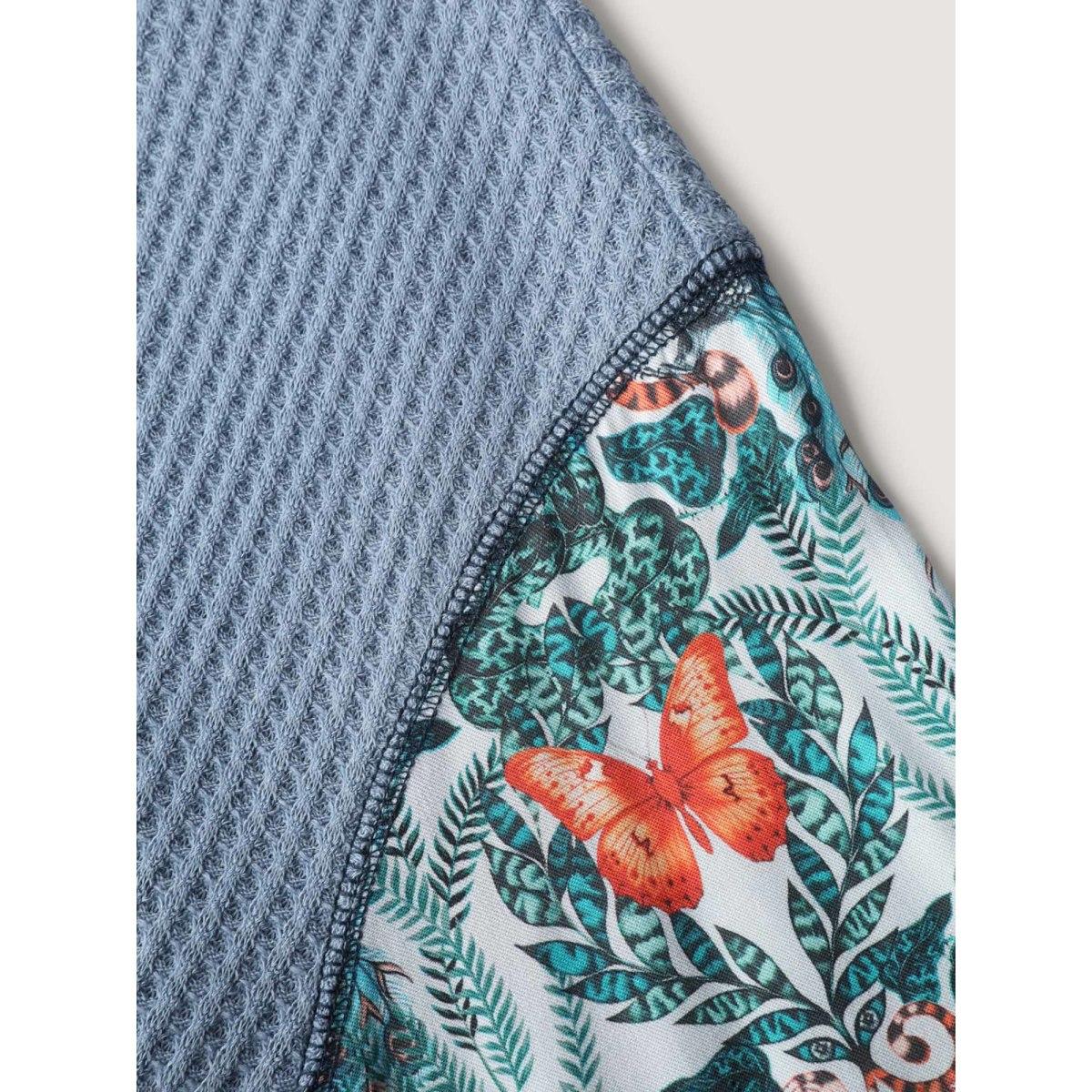 Plus Size Textured Floral Sleeve Drop Shoulder Sweatshirt Women LightBlue Leisure Round Neck Casual Sweatshirts BloomChic 22-24/3X Product Image