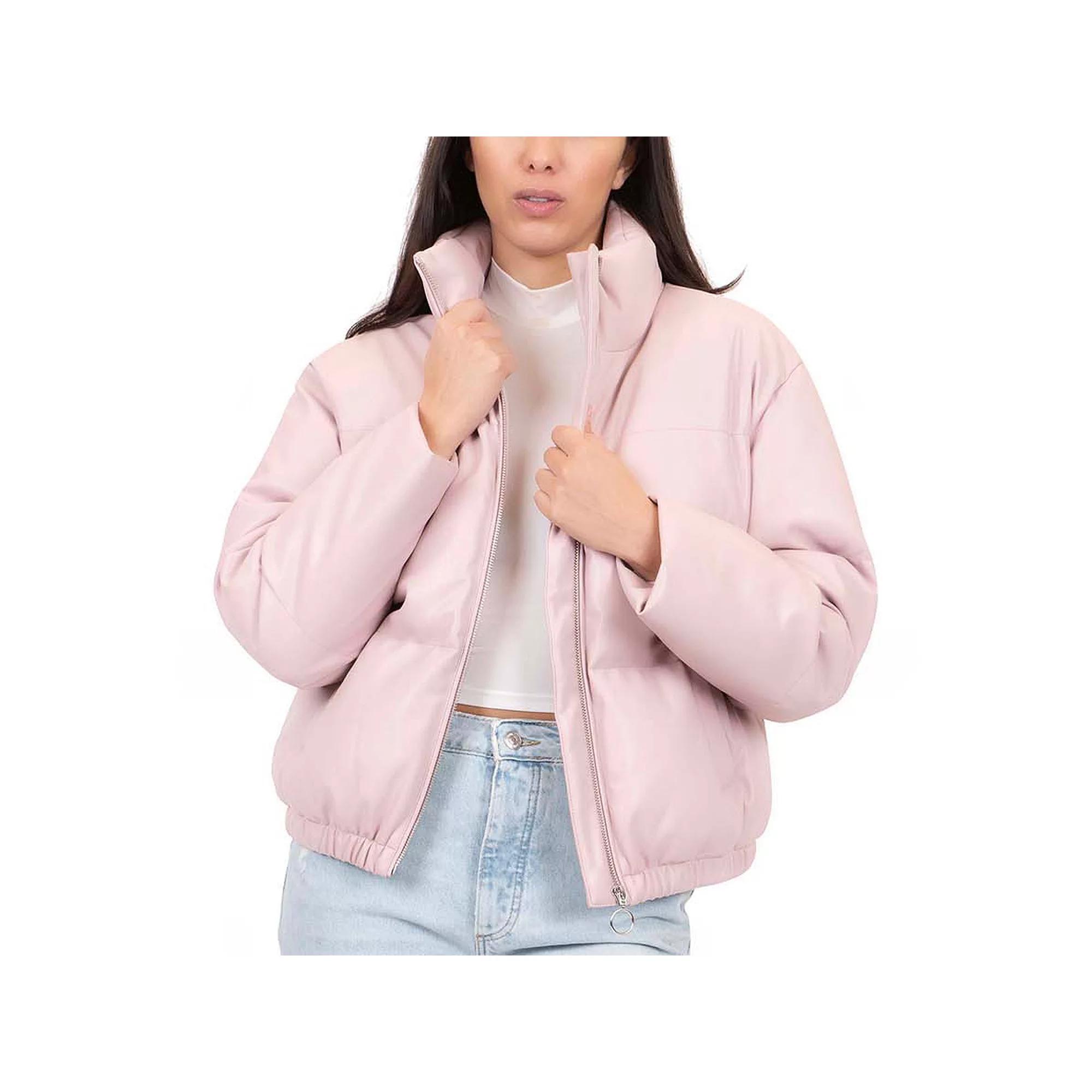 Junior's Coffee Shop Faux Leather Puffer Coat, Women's,  Product Image