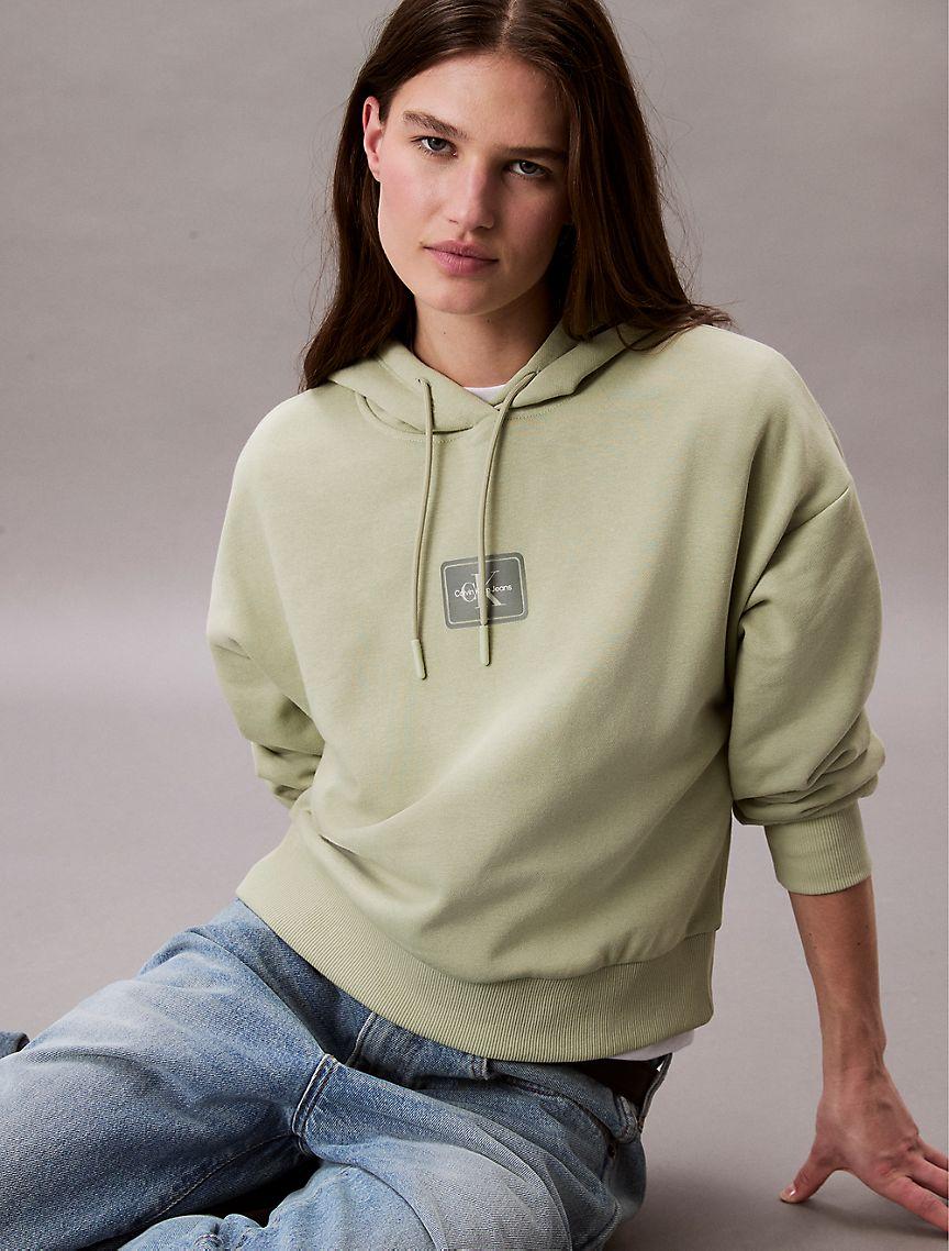 Fleece Logo Patch Cropped Hoodie Product Image
