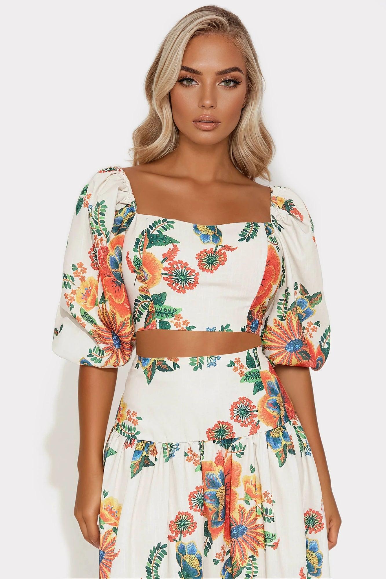 Eden Floral Midi Skirt Set - Taupe/combo Product Image