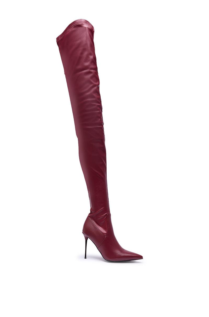 AZALEA WANG MILANDRA BURGUNDY STRETCH PU THIGH HIGH BOOT Product Image
