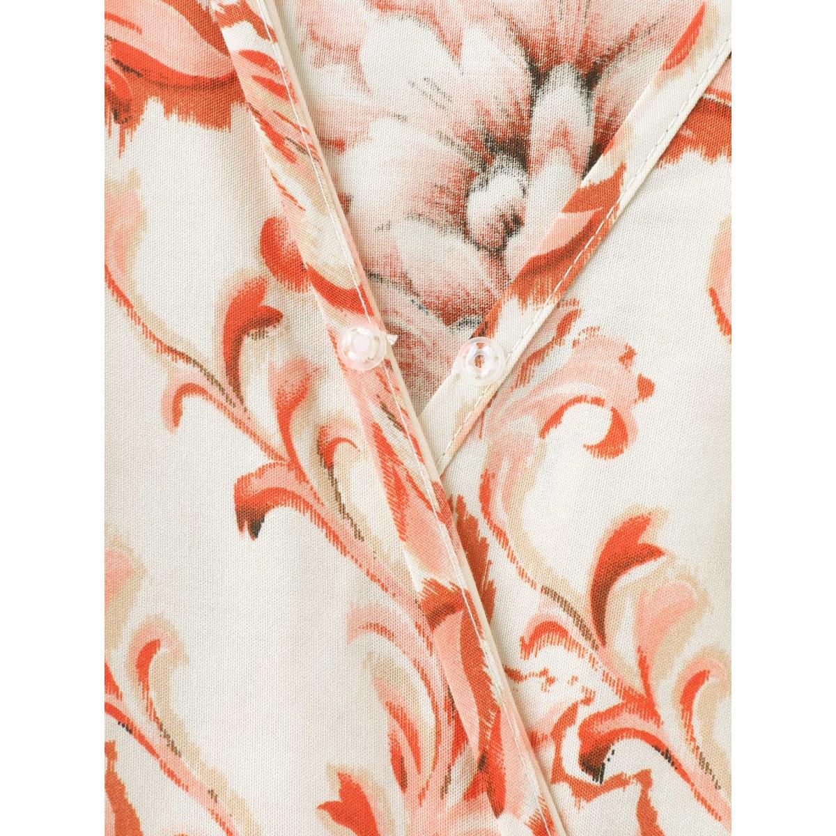 Plus Size Boho Floral Print Pockets Midi Dress Brightorange Women Overlap Collar Short sleeve Curvy BloomChic 22-24/3X Product Image