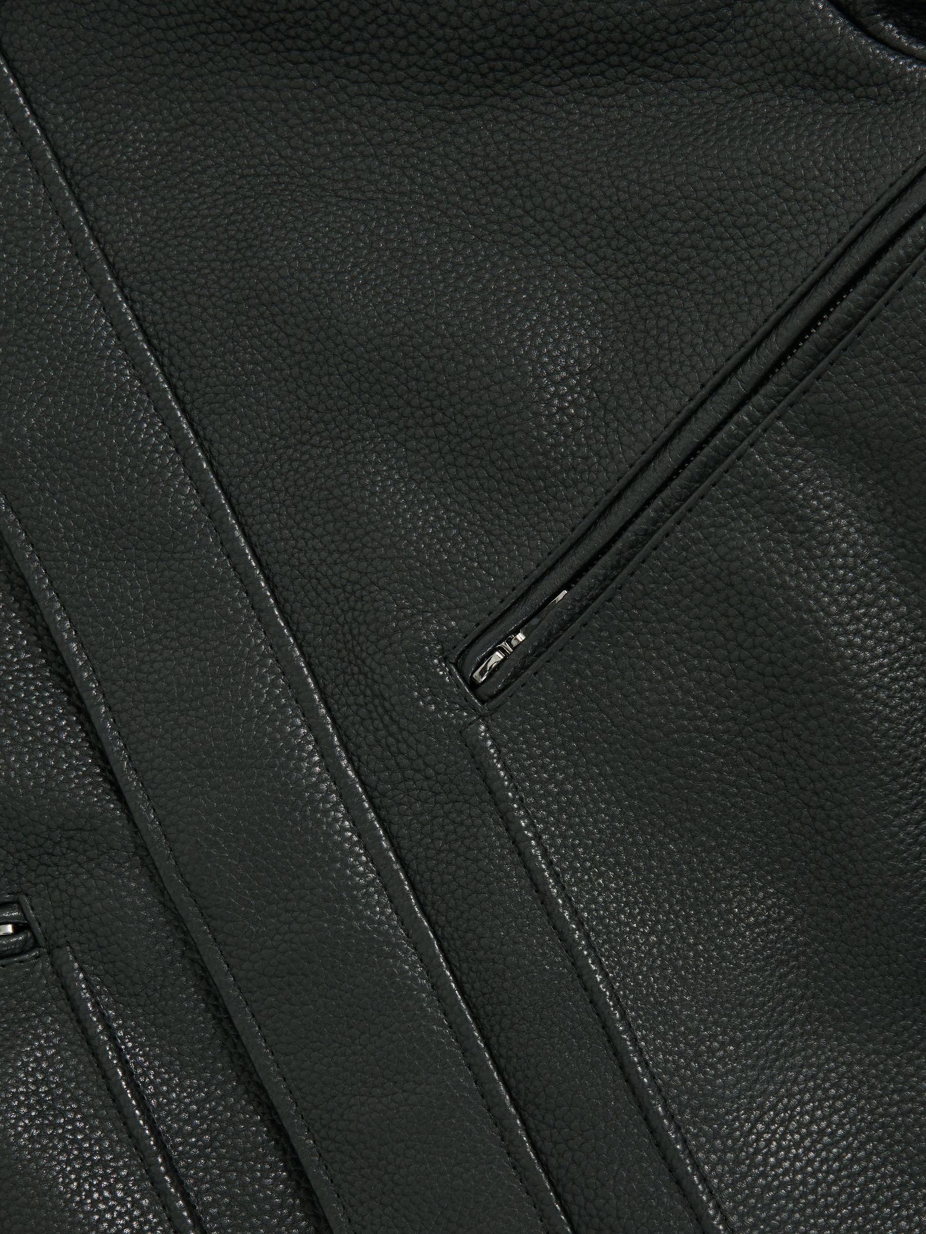 Grained Leather Zip Through Jacket in Black Product Image