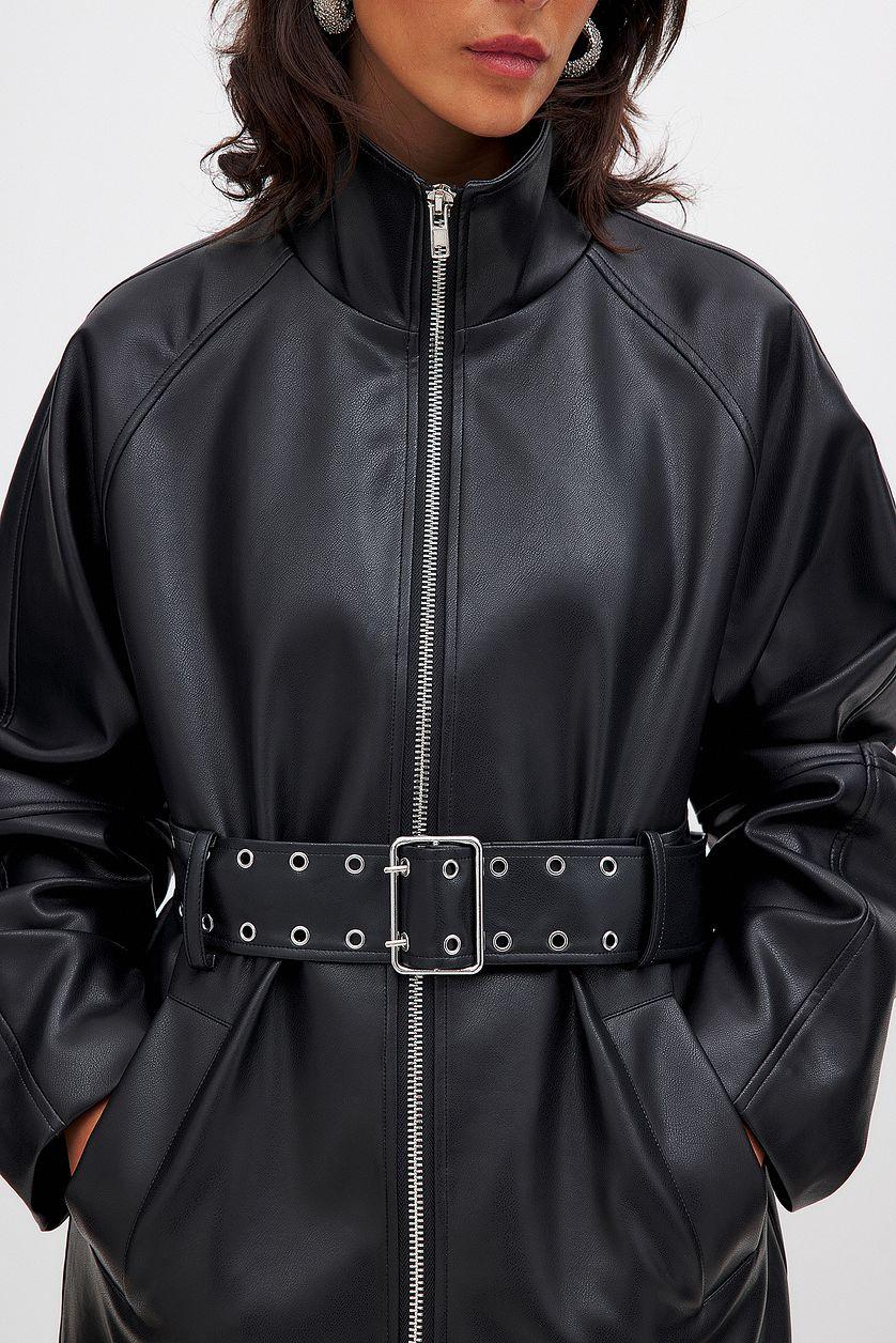 Belted Zip Detail Pu Jacket Product Image