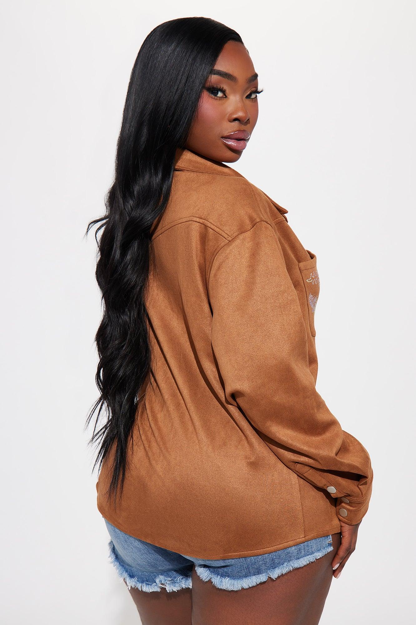 Dolly Embellished Faux Suede Shirt - Camel Product Image