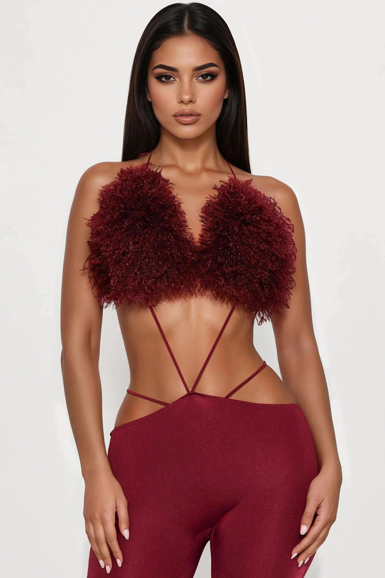 Fur Fantasy Jumpsuit - Burgundy Female Product Image