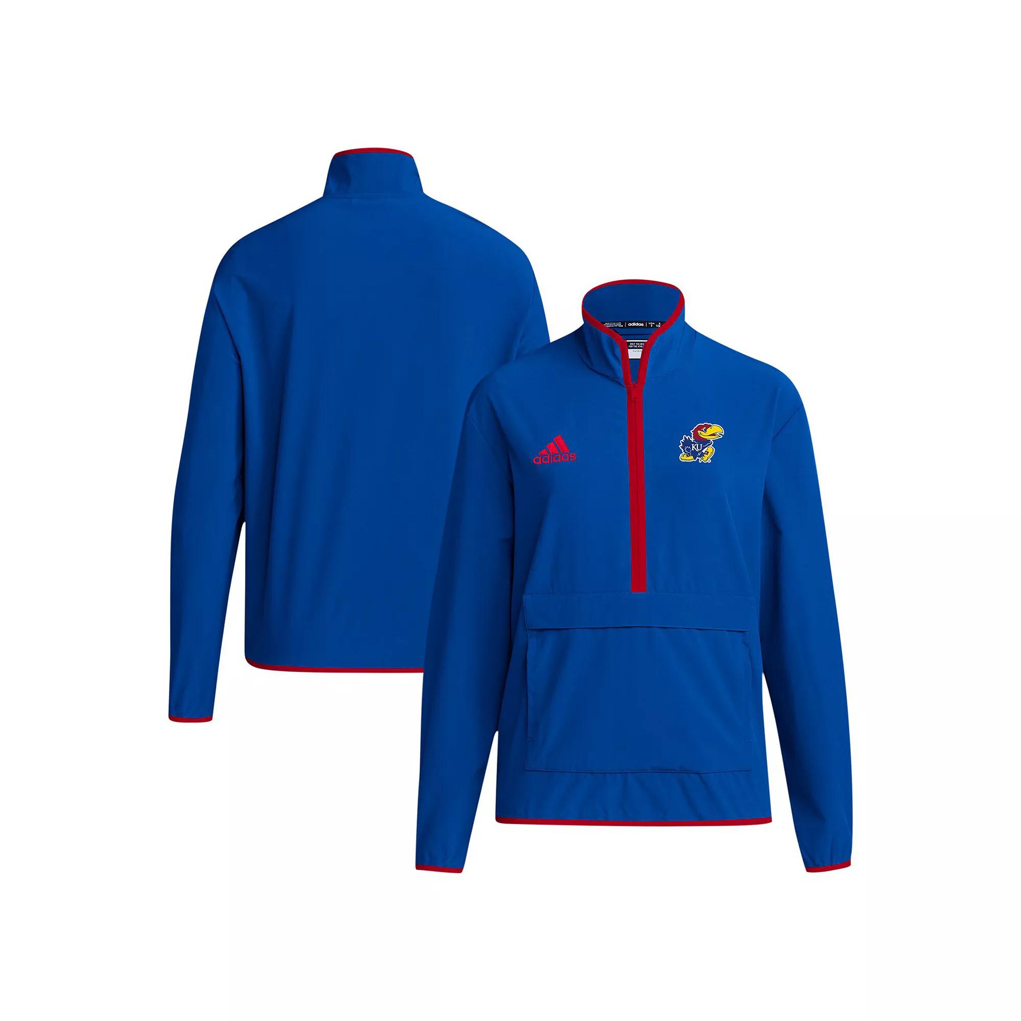 Men's adidas Royal Kansas Jayhawks 2024 Coaches Sideline Half-Zip Jacket,  Product Image
