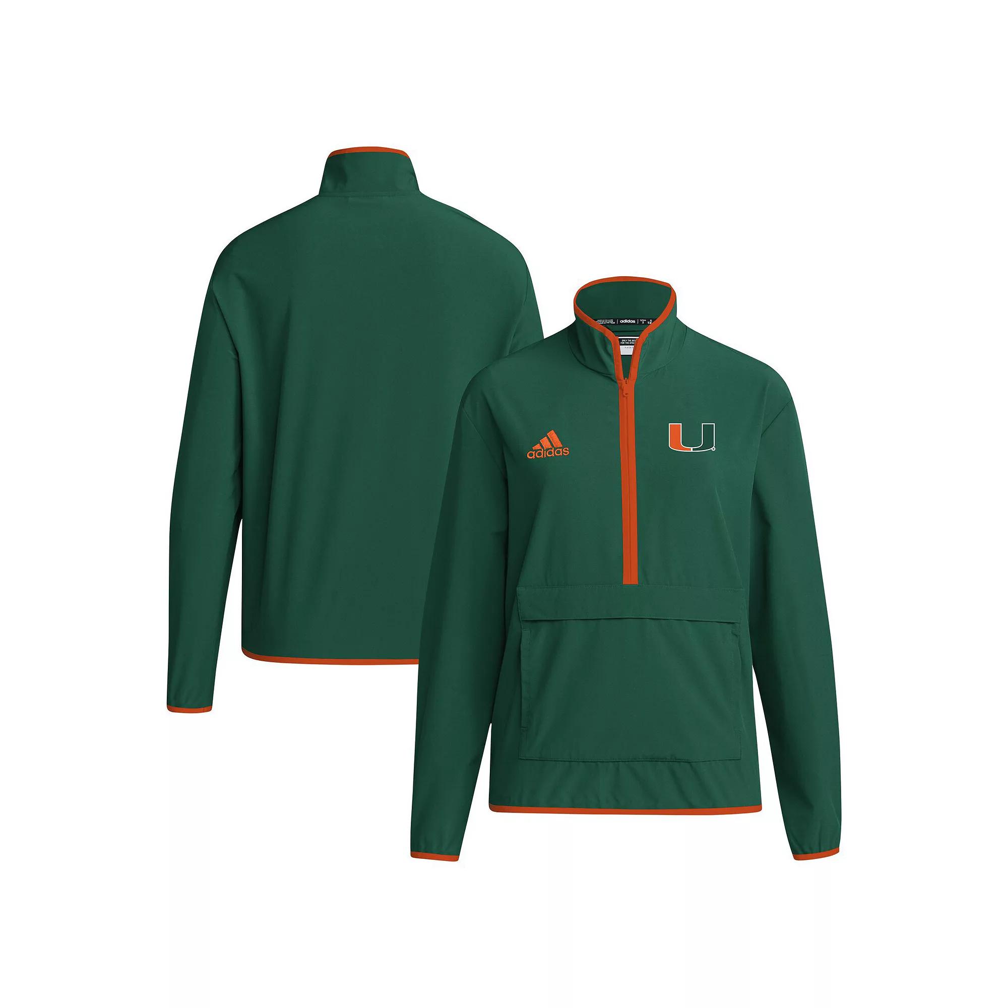 Men's adidas Green Miami Hurricanes 2024 Coaches Sideline Half-Zip Jacket,  Product Image