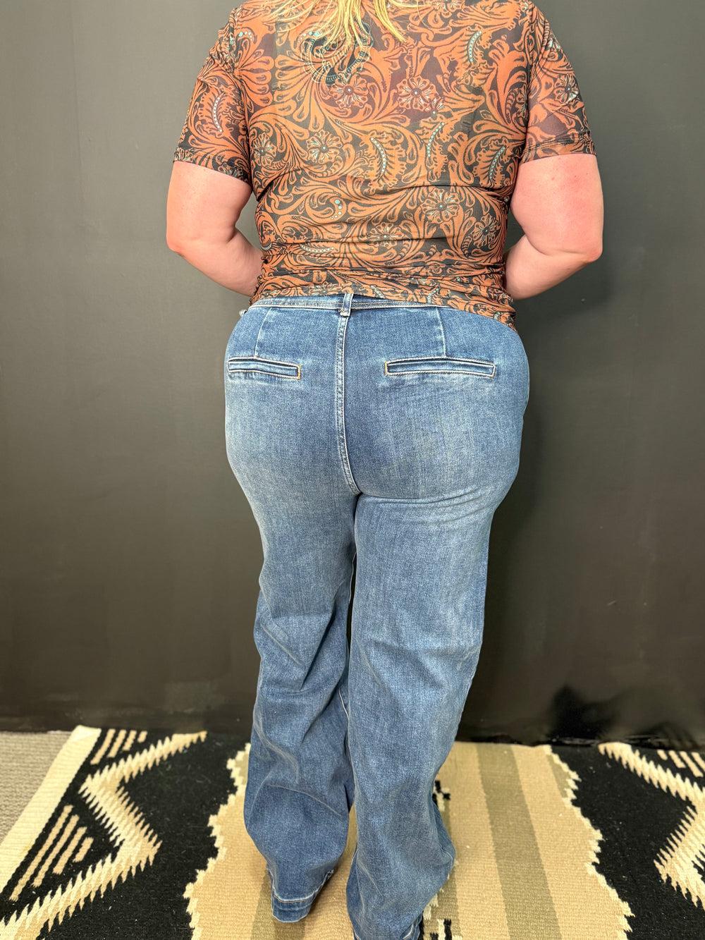 PLUS High Rise Wide Leg Double Button Jeans Product Image