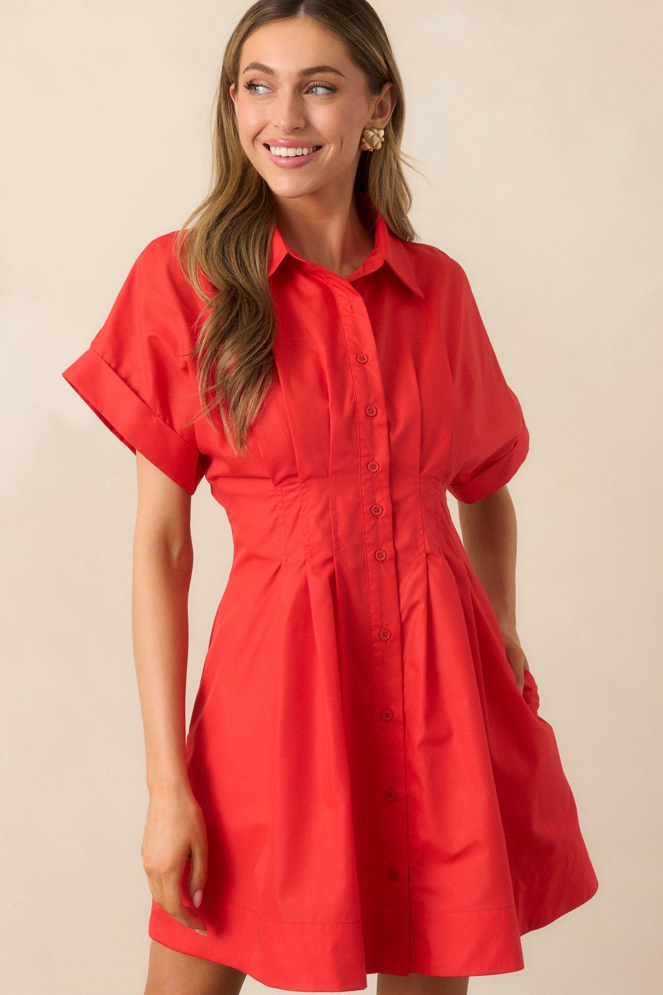 Drive-In Movie Red Mini Shirt Dress Product Image