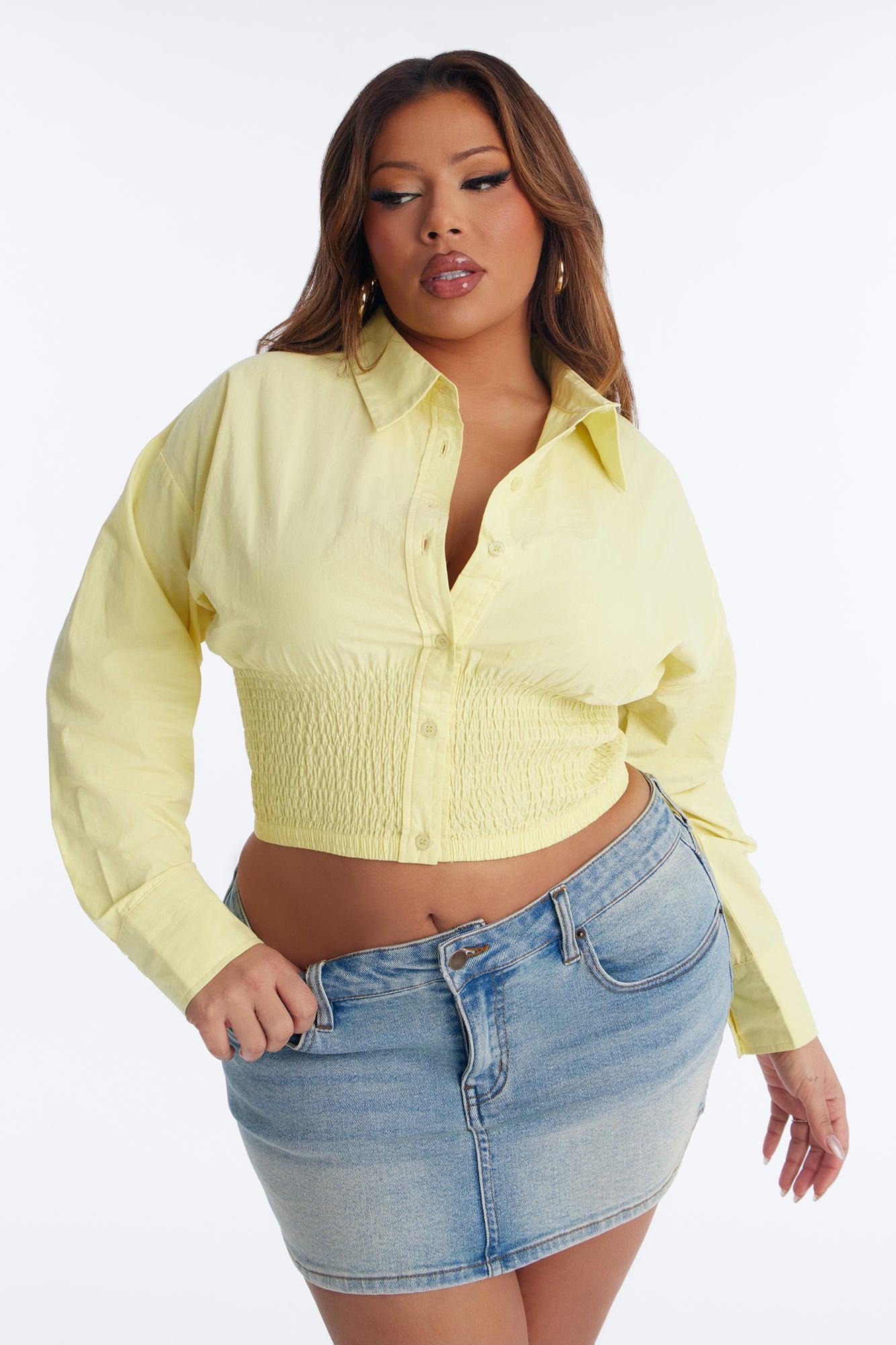 Better Perspective Smocked Poplin Shirt - Butter Yellow Female Product Image