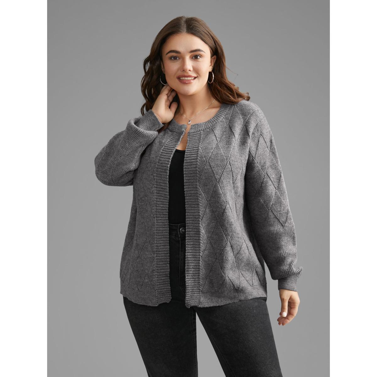 Plus Size Solid Textured Open Front Cardigan Mediumgray Women Casual Loose Long Sleeve Everyday Cardigans BloomChic 22-24/3X Product Image