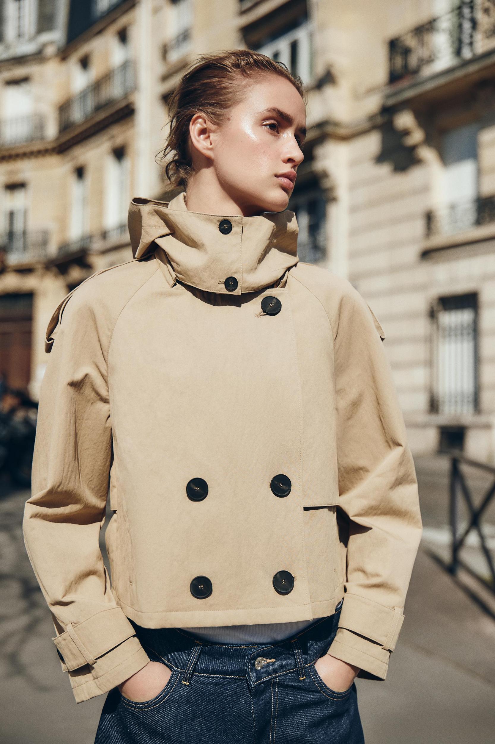 SHORT TRENCH COAT WITH DETACHABLE HOOD Product Image