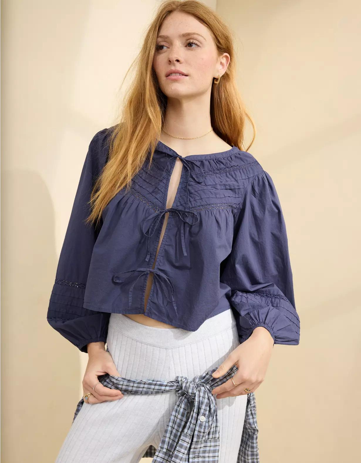 Aerie Long Sleeve Tie Front Top Product Image