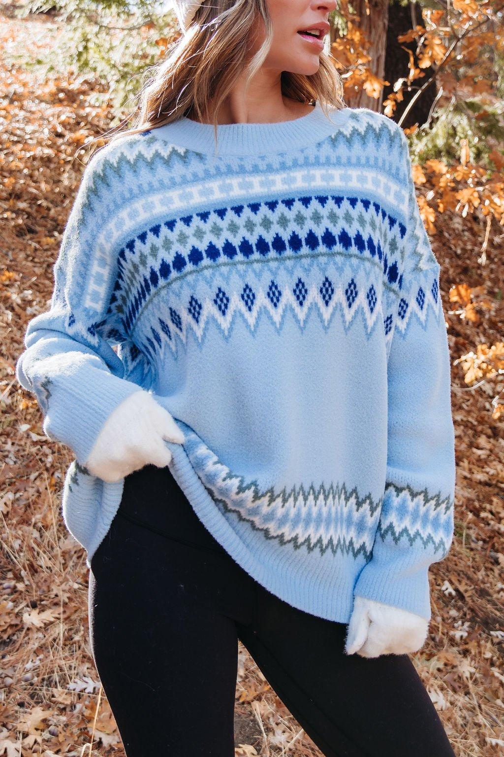 Blue Aztec Print Pullover Sweater - FINAL SALE Product Image