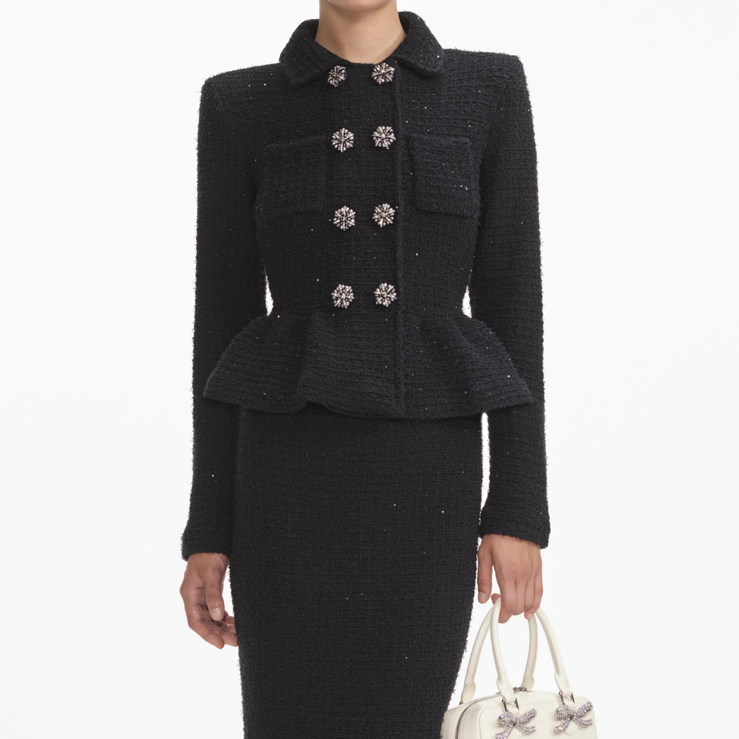 Black Textured Knit Peplum Midi Dress Product Image