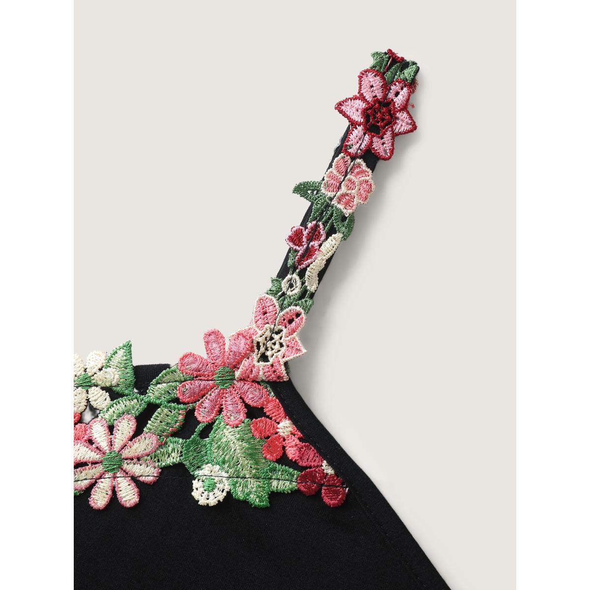 Plus Size 3D Floral Neckline Tank Top Women Cyan Romantic Woven ribbon&lace trim V-neck Elegant Tank Tops Camis BloomChic 26/4X Product Image