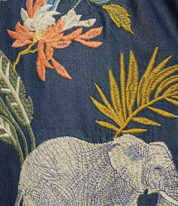 JOHNNY WAS Jane Lightweight Denim Embroidered Open Front 3/4 Bell Sleeve Kimono Jacket Product Image