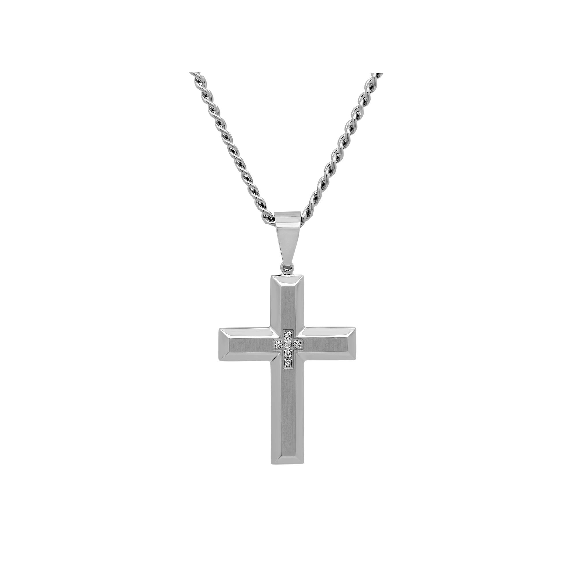 Diamond Accent Stainless Steel Cross Pendant Necklace - Men, Men's, Size: 24", White Product Image