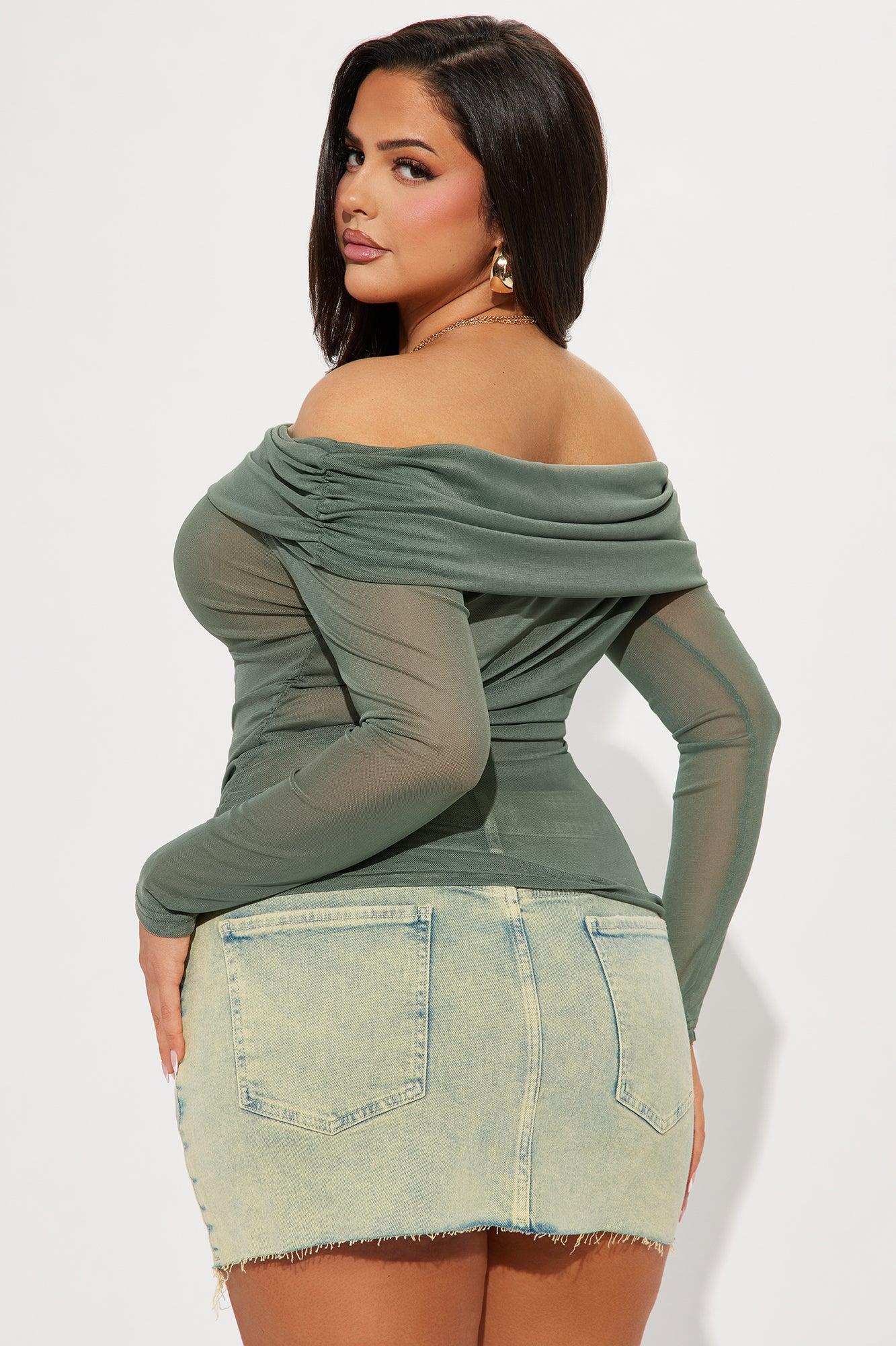 Gina Off Shoulder Mesh Top - Olive Product Image