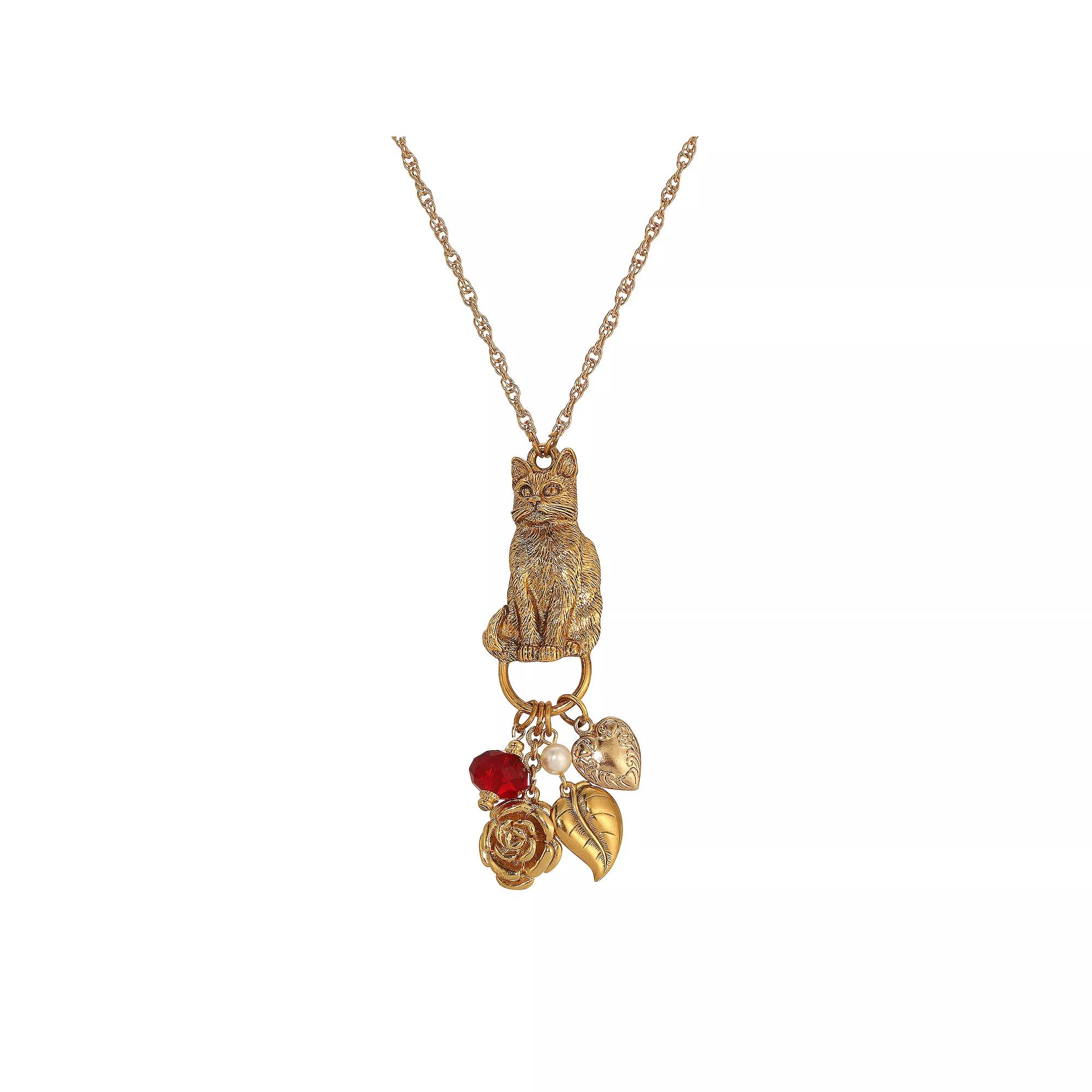 1928 Cat Charm Holder Necklace, Womens, Red Product Image