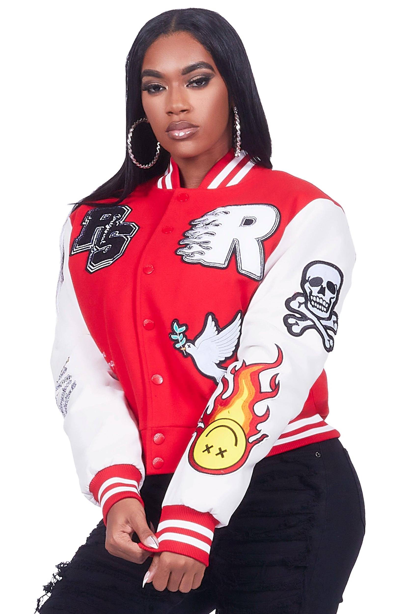 Aniya Red Oversized Varsity Jacket Female Product Image