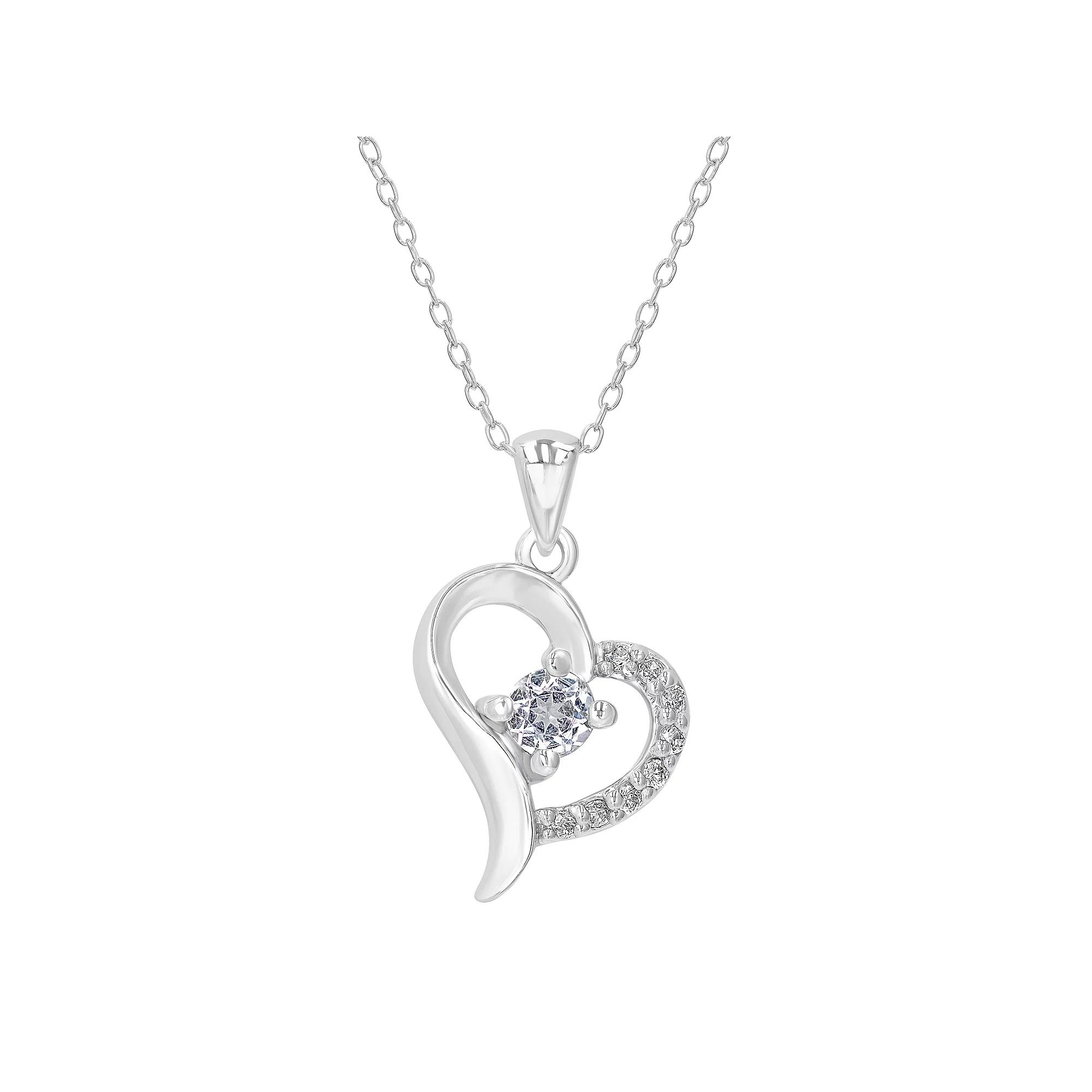 Gemistry Sterling Silver Stone & Cubic Zirconia Heart Necklace, Women's, Size: 18-20" ADJ, White Topaz Product Image
