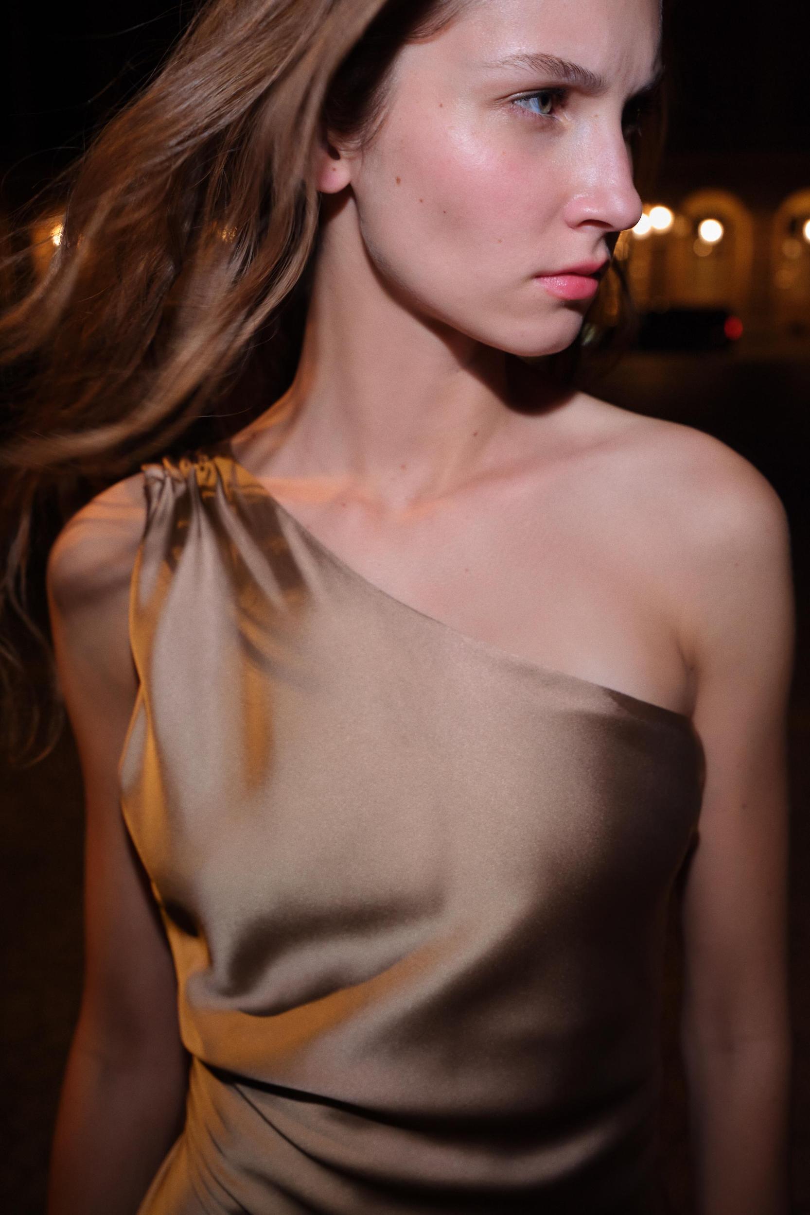 ASYMMETRIC SATIN EFFECT MAXI DRESS Product Image