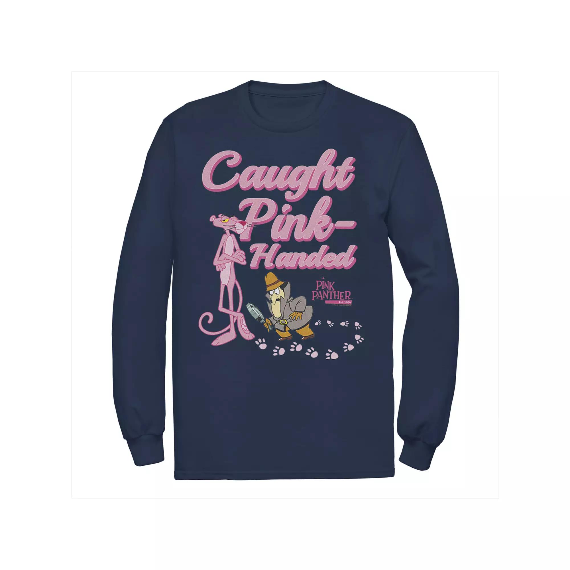 Mens Pink Panther Caught Pink-Handed Long Sleeve Graphic Tee Blue Product Image