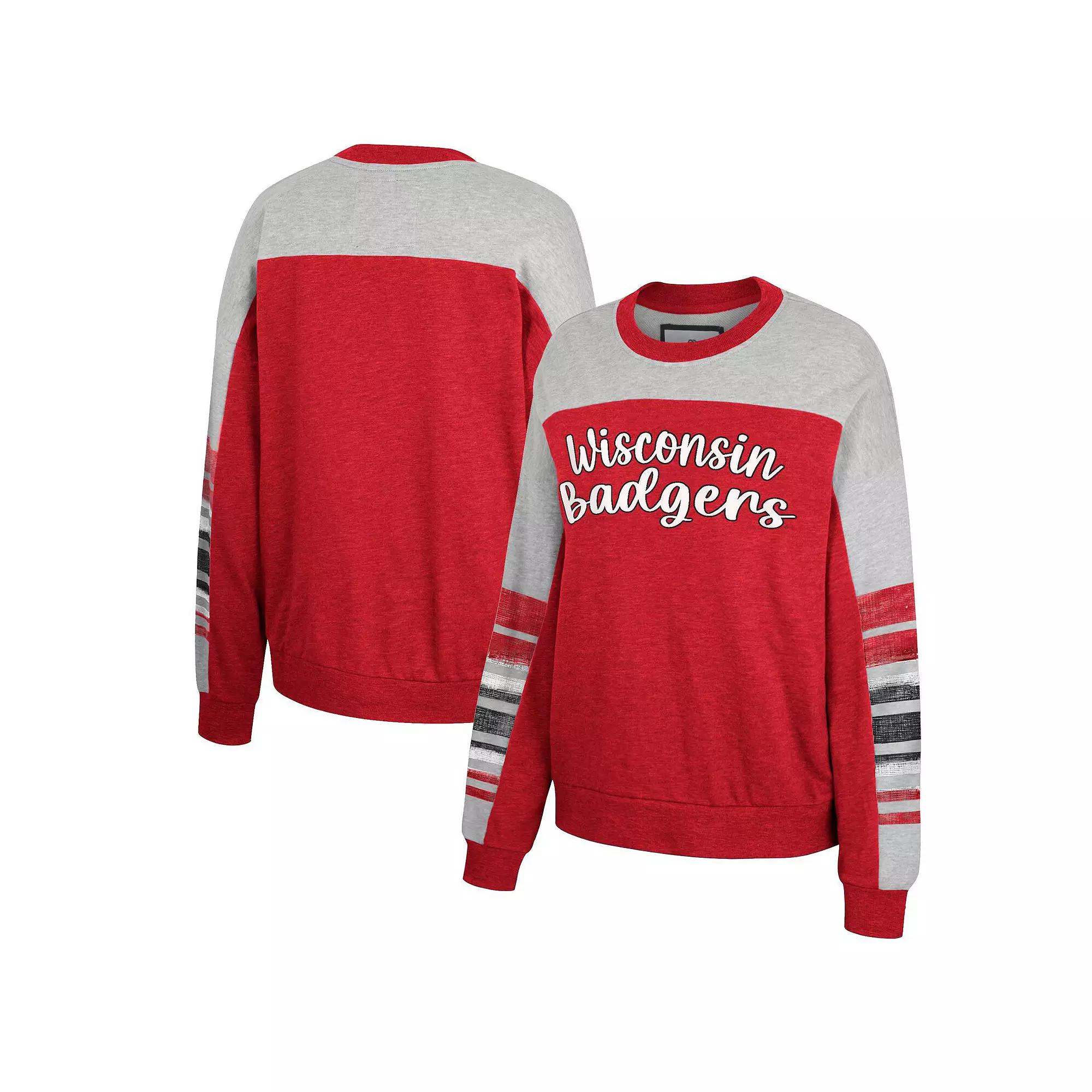 Women's Colosseum Red/Heather Gray Wisconsin Badgers Baby Talk Pullover Sweatshirt, Size: Small Product Image
