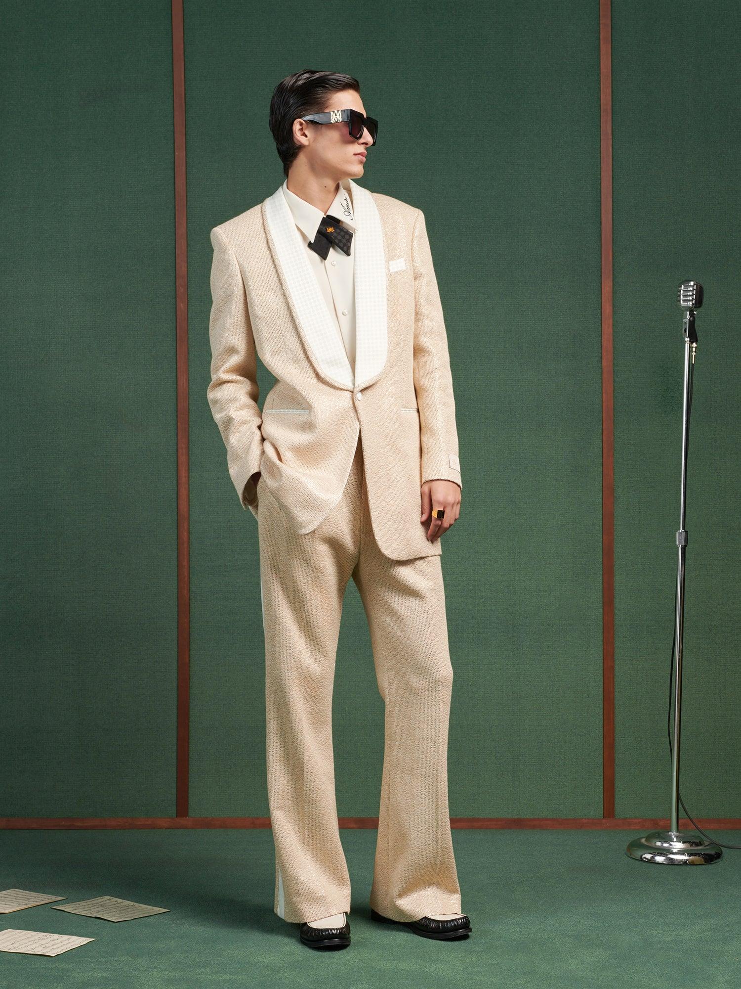 SEQUIN BOUCLE DOUBLE PLEATED PANT - Champagne Male Product Image