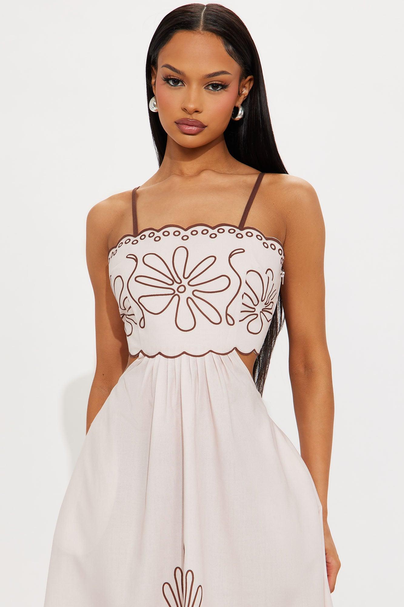 Leila Denim Maxi Dress - Tan Product Image