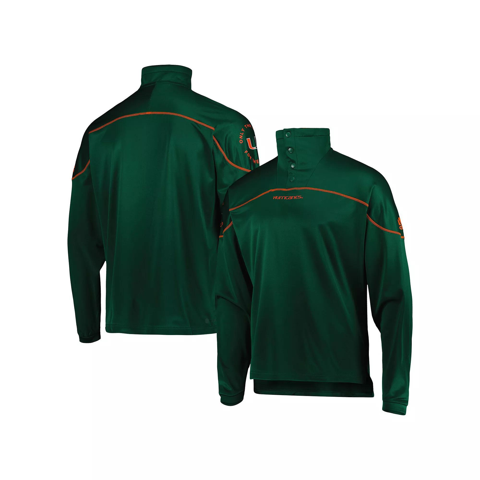 Men's adidas Green Miami Hurricanes Knit Quarter-Snap Jacket,  Product Image