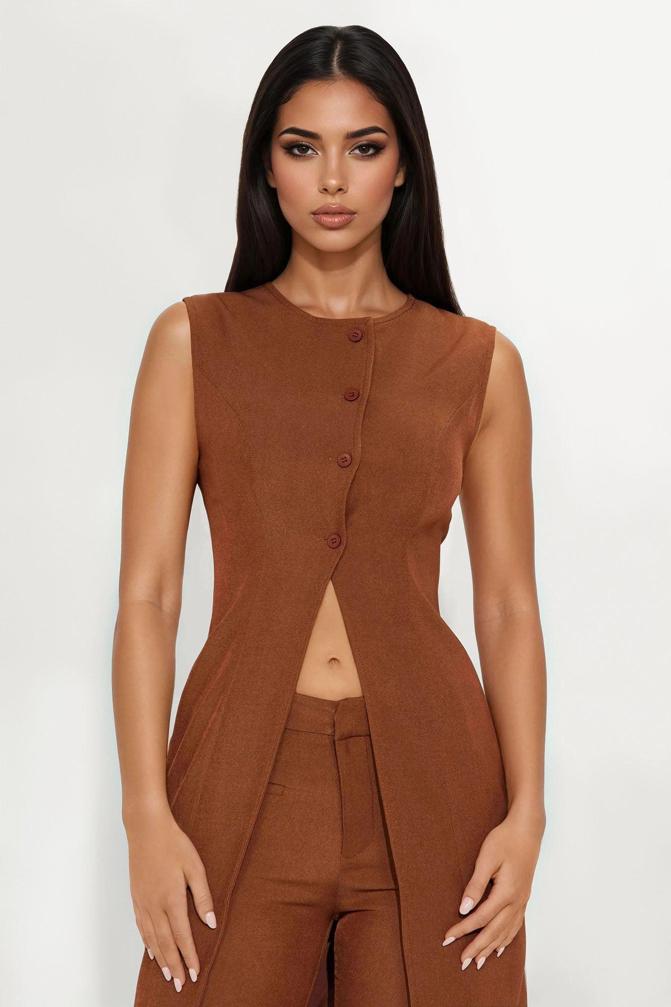 Addison Vest Pant Set - Chocolate Female Product Image