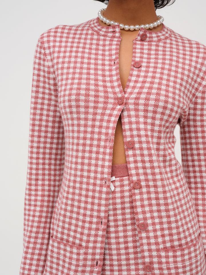 Gingham Knit Jacket — Mauve Product Image