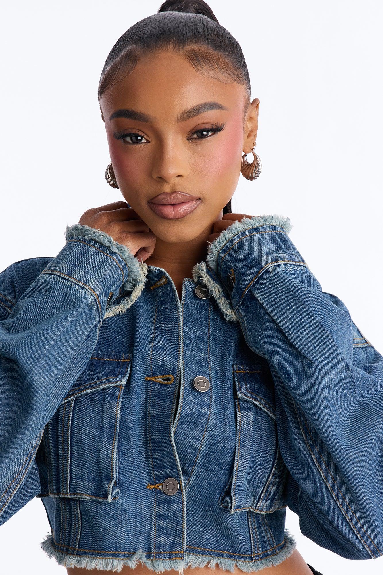 Higher Up Cropped Denim Jacket - Medium Wash Female Product Image