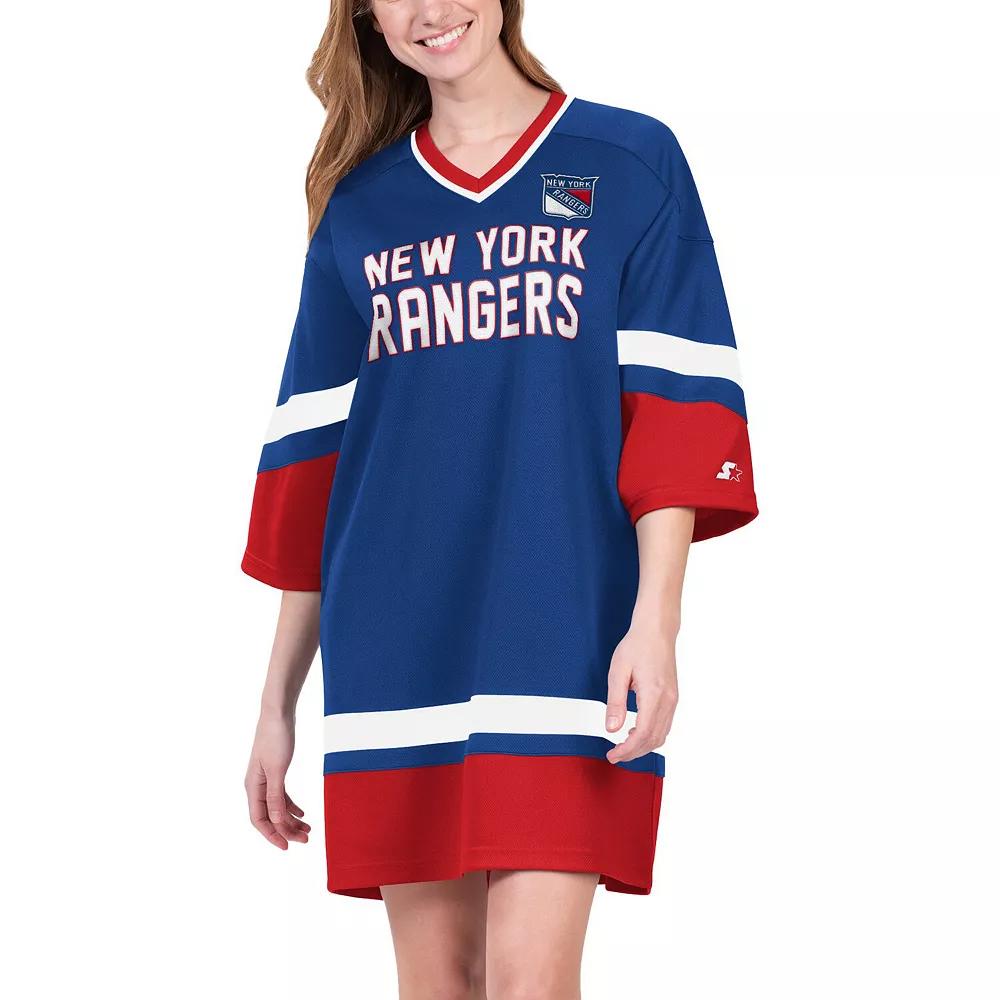 Women's Starter Blue New York Rangers Hurry-Up Offense Boxy V-Neck Half-Sleeve Sneaker Dress, Size: Large, Ran Blue Product Image