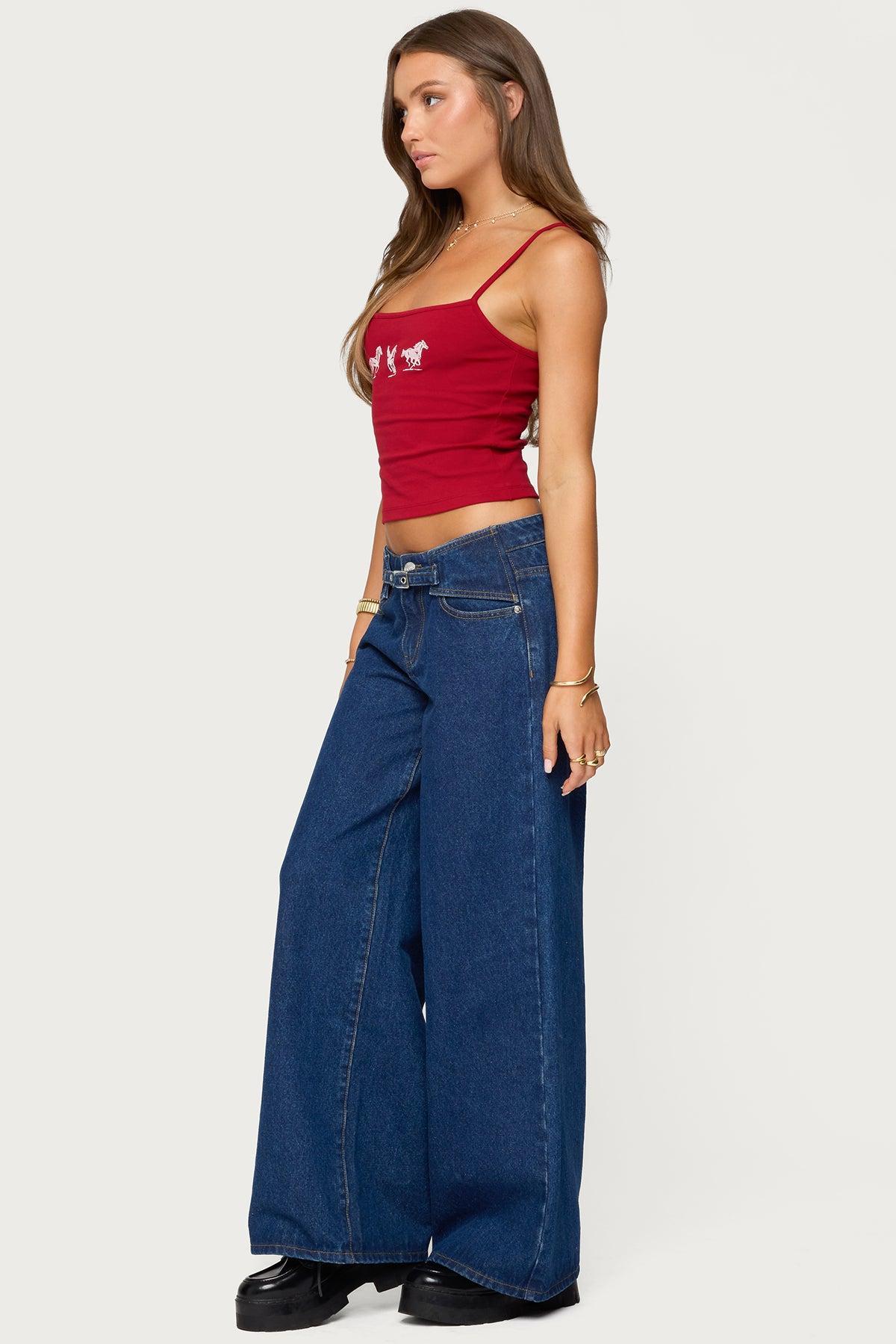 Edie Belt Detail Low Rise Baggy Jeans Product Image