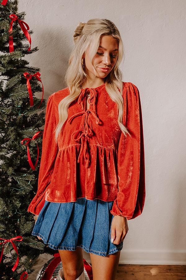 Chic Lifestyle Front Tie Velvet Top in Scarlet Product Image