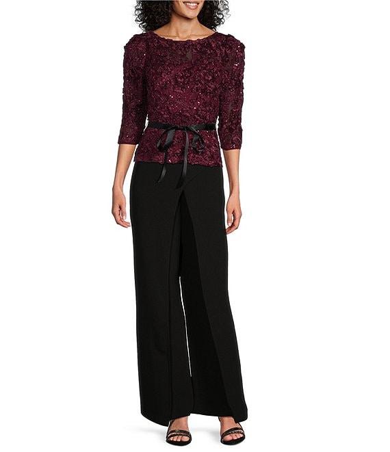 Alex Evenings Crepe Asymmetrical Skirt Overlay Wide Leg Pants Product Image