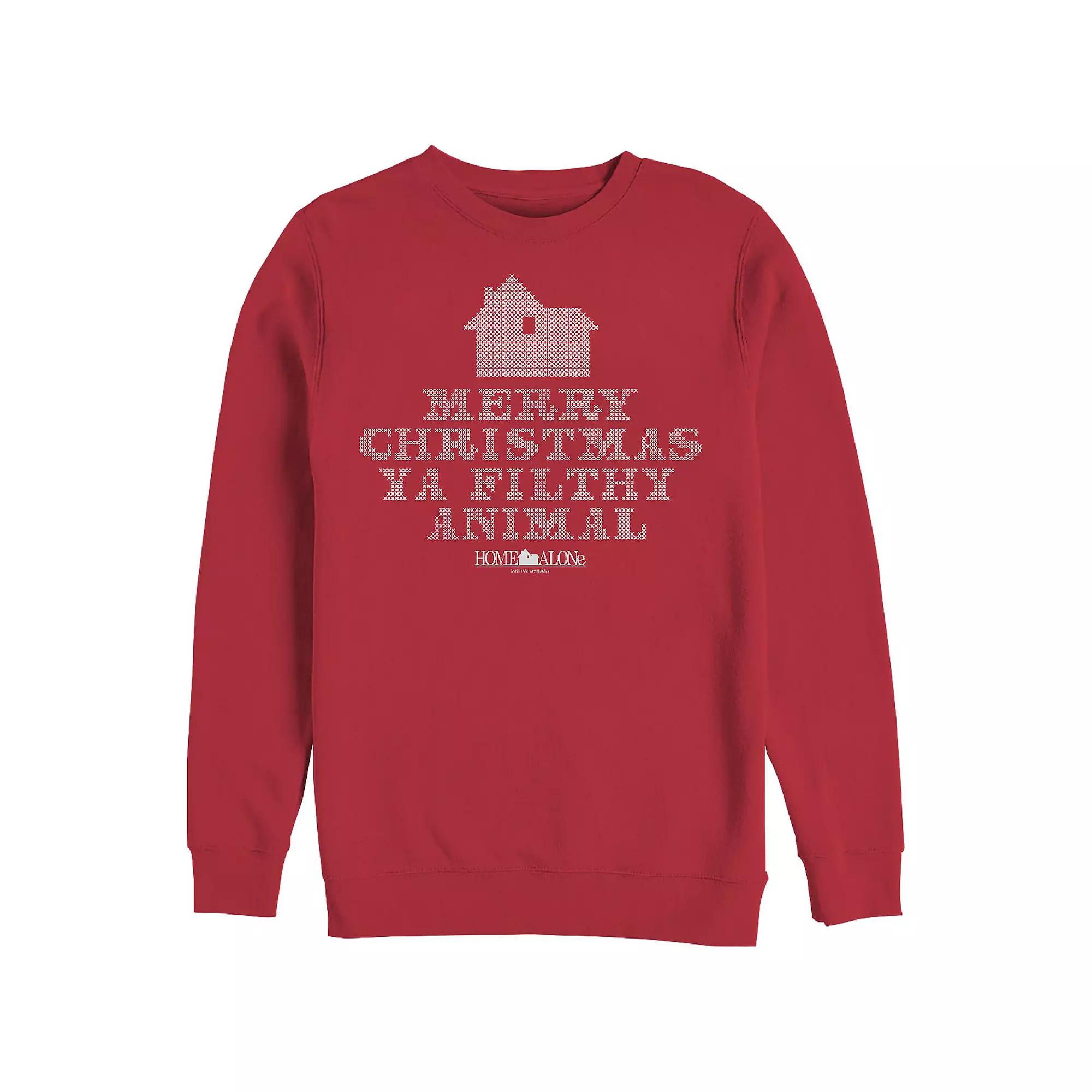 Big & Tall Home Alone Merry Christmas Ya Filthy Animal Cross Stitch Graphic Fleece, Men's, Size: Large, Red Product Image