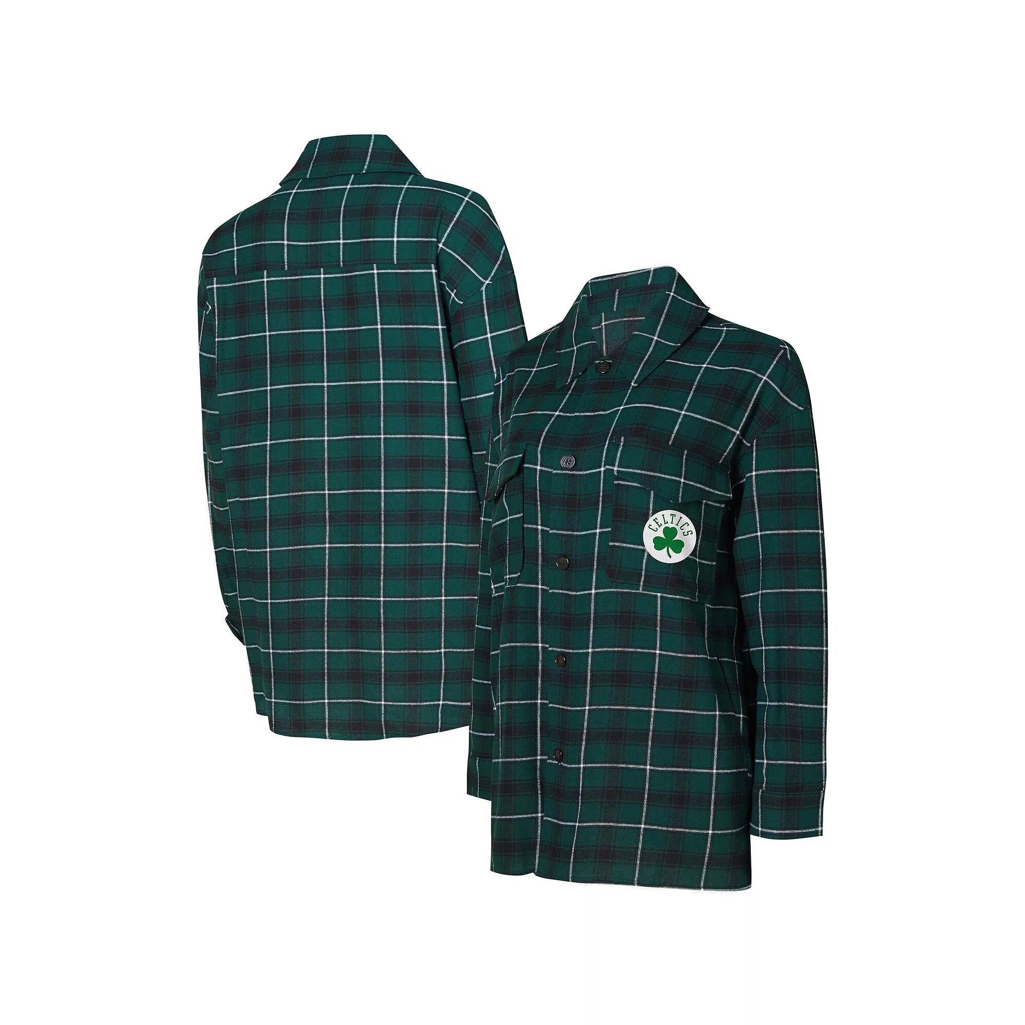 Women's College Concepts Hunter Green/Black Boston Celtics Boyfriend Button-Up Nightshirt,  Product Image
